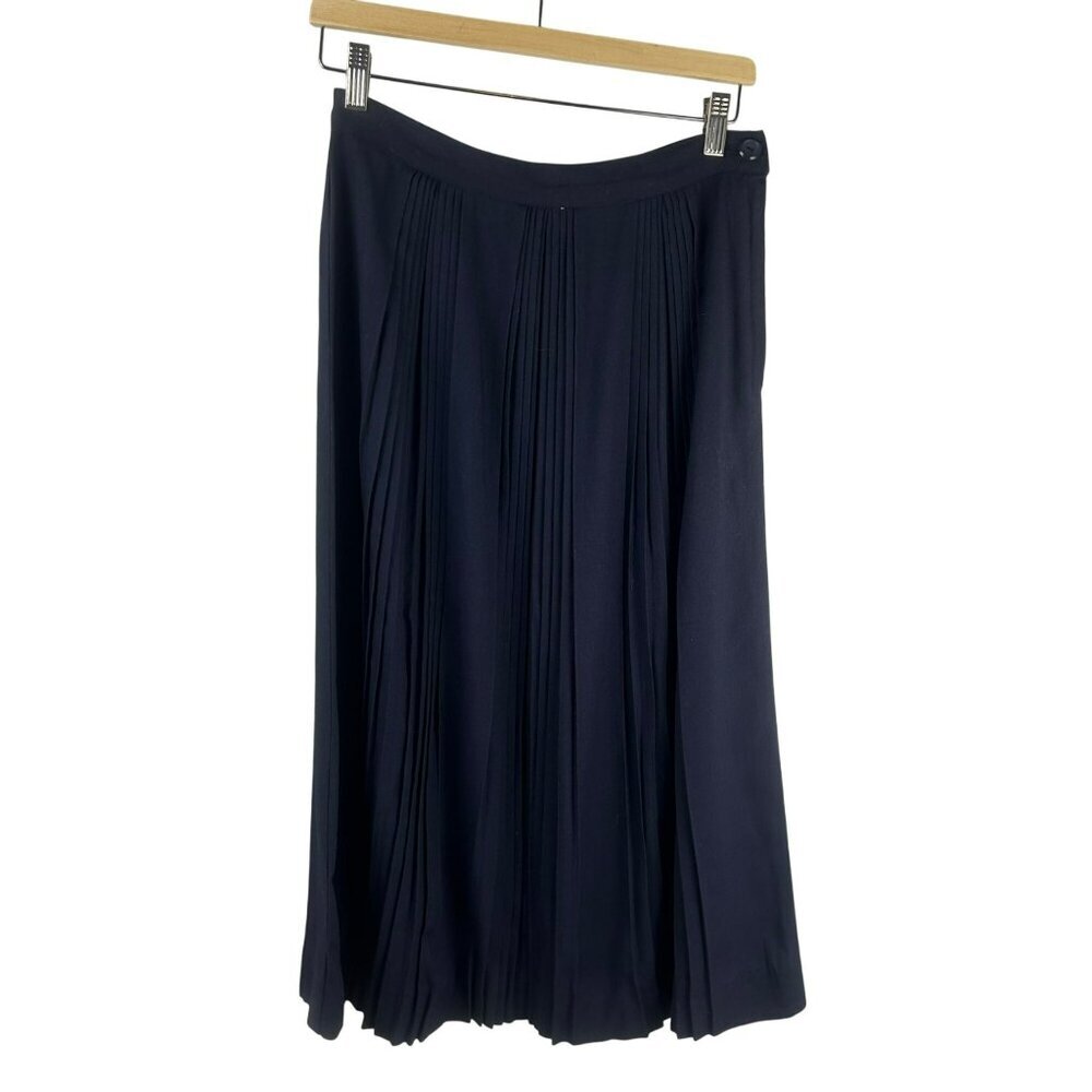 Vintage‎ 80s Pleated Maxi Skirt Women Small Navy Blue A Line Career Prep Classic